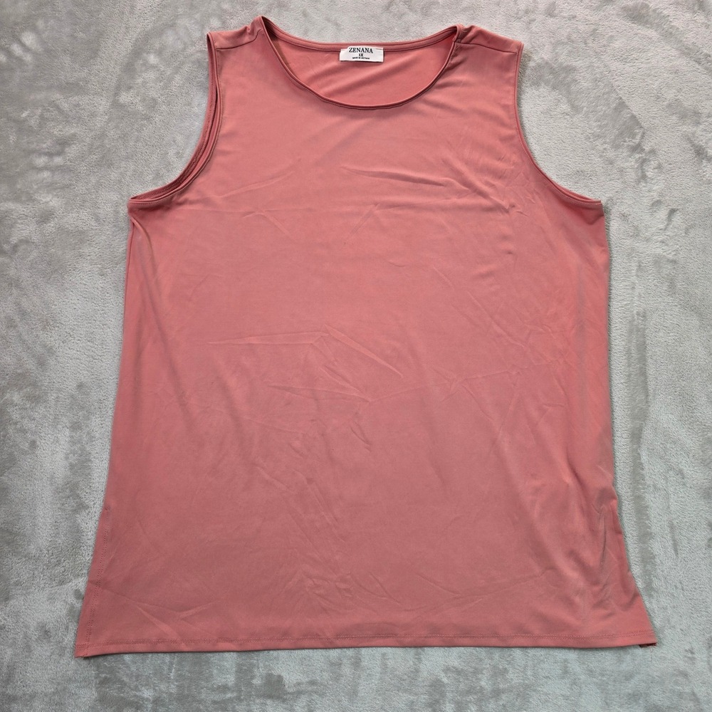 Zenana Sleeveless Tank Top Mauve Pink Side Slit Crew Neck IT-10030XN 1X